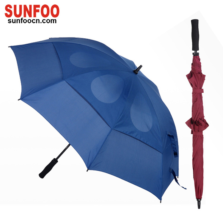 Wind vent air golf umbrella with holes, good quality double layer big automatic golf umbrella