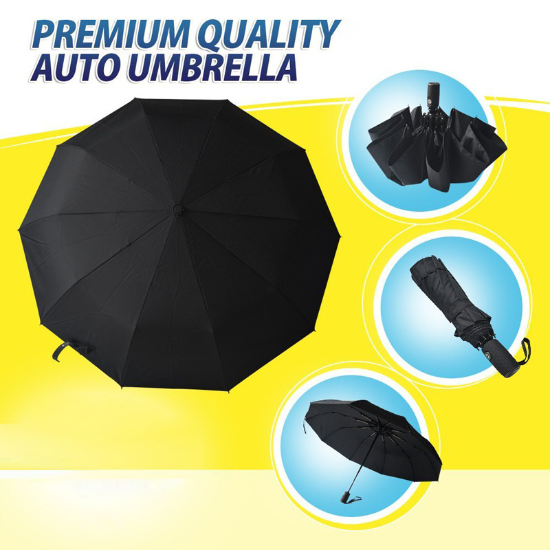 SUNFOO Compact 10 Ribs Windproof Auto Open/Close Button Wind Resistant Travel Umbrella