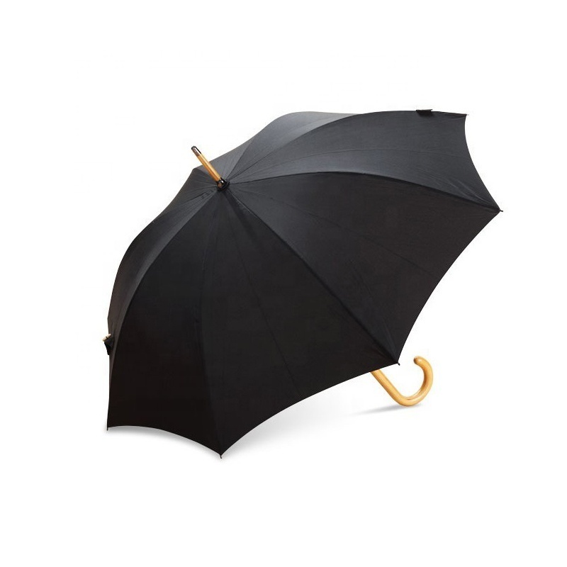 Black Color Curve Wood Men Stick Walking Umbrella