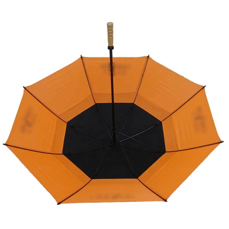 Huge Double Canopy Orange Golf Umbrella with Wood Straight Handle