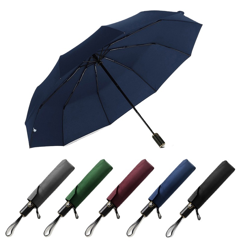 Xiamen Sunfoo 3 folds automatic luxurious umbrella with leather handle