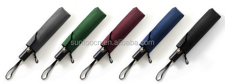 Xiamen Sunfoo 3 folds automatic luxurious umbrella with leather handle