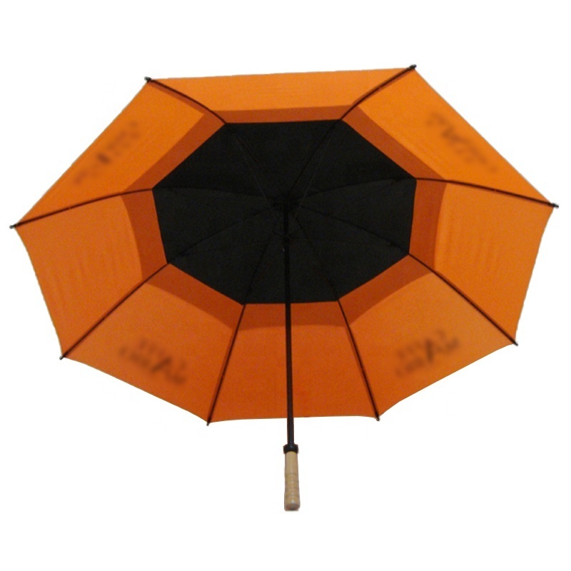 Huge Double Canopy Orange Golf Umbrella with Wood Straight Handle