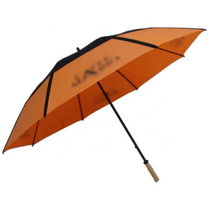 Huge Double Canopy Orange Golf Umbrella with Wood Straight Handle