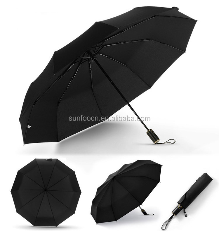 Xiamen Sunfoo 3 folds automatic luxurious umbrella with leather handle