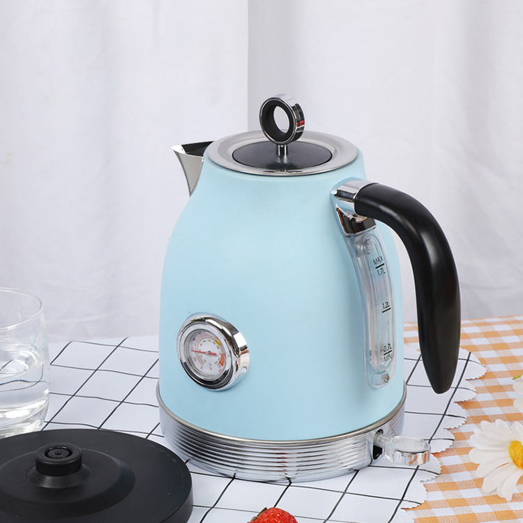 1.7L Electric Kettle Small Stainless Steel Water Boiler Kettle With Thermometer Retro Color Kettle