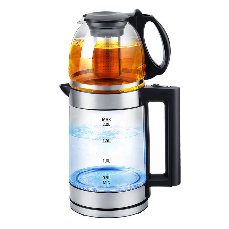 Double Layer 1.8L Smart 2 In 1 Electric Kettle Set Boil-Dry Protection Glass Tea Pots Kettle Set