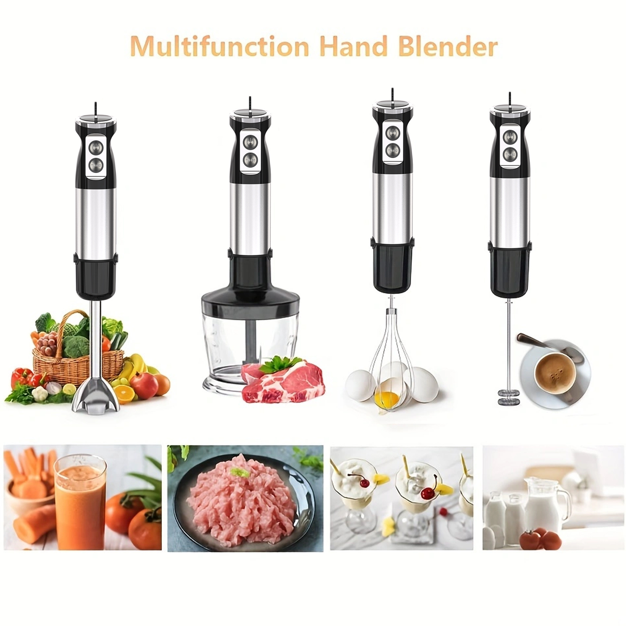 Multifunction Kitchen Hand Blender Stick Mixer Set Electric Egg Whisk Meat Grinder Mixeur Fruit Milk Frother Food Processor