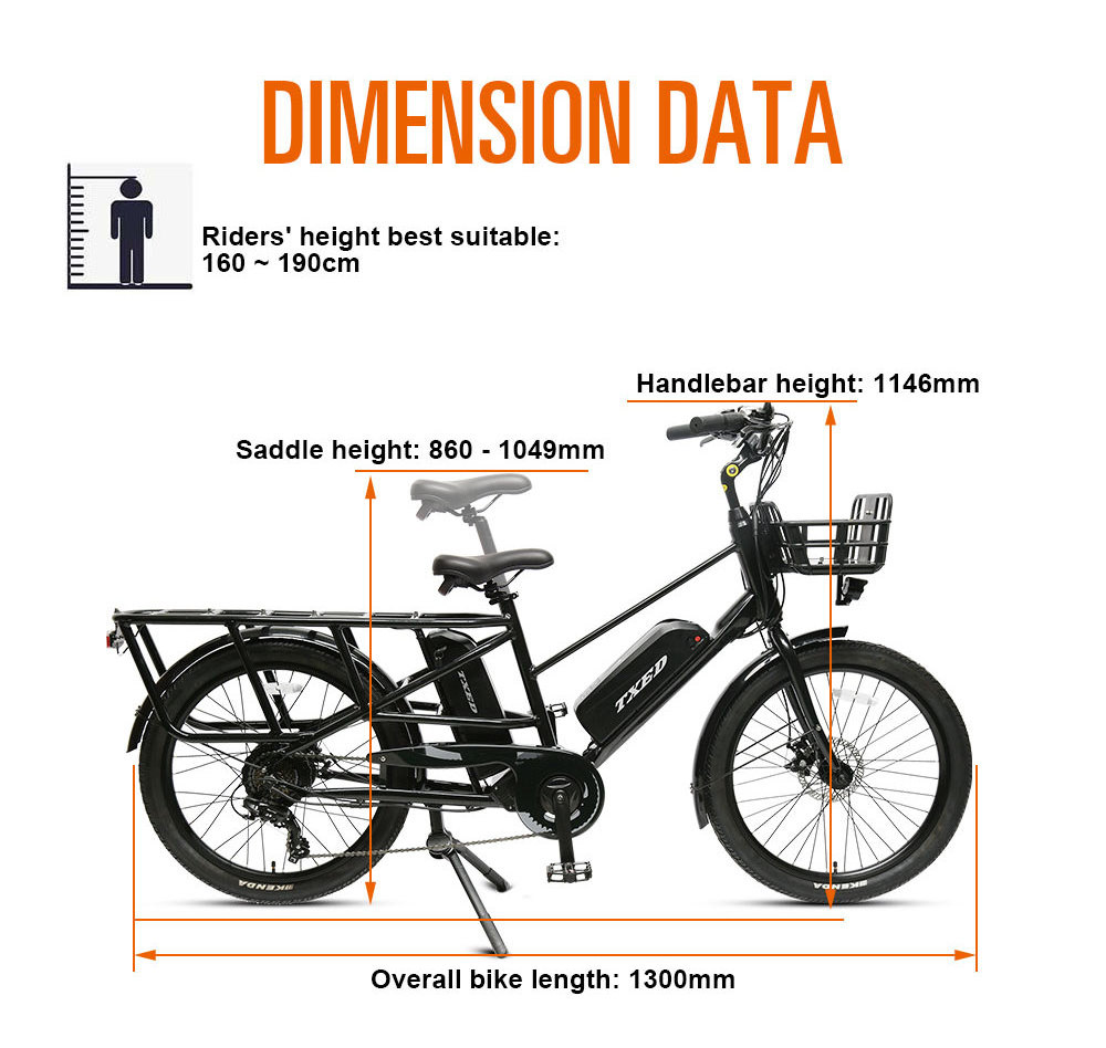 TXED 2 Whee long tail with basket adult city fashion fat tire motor 500w 750w ebike e-cargo family e bicycle electric cargo bike