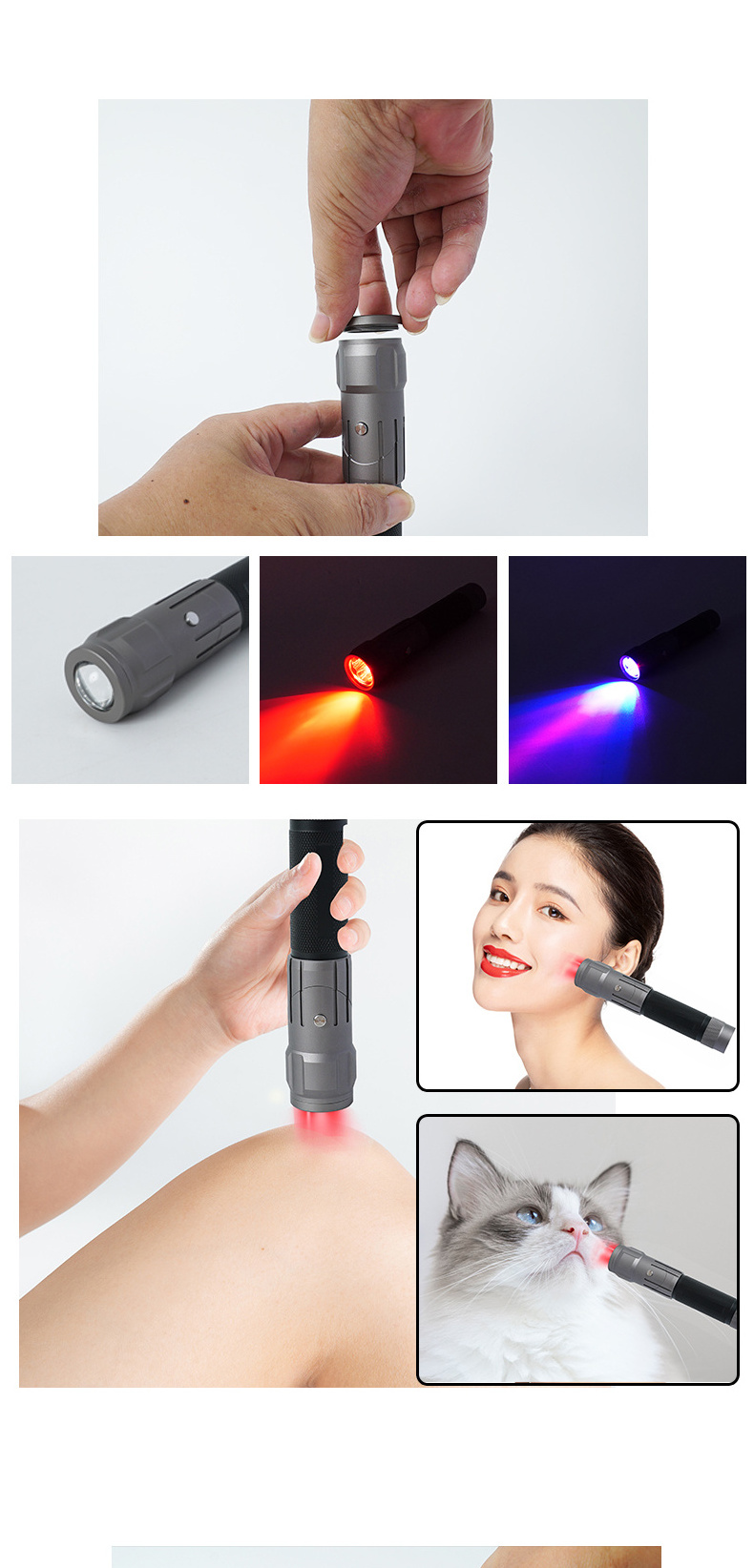 Own Design Customize 3 in 1 Aluminum 450nm 810nm Infrared LightTorch Pain Relief portable led red Light Therapy Device torch