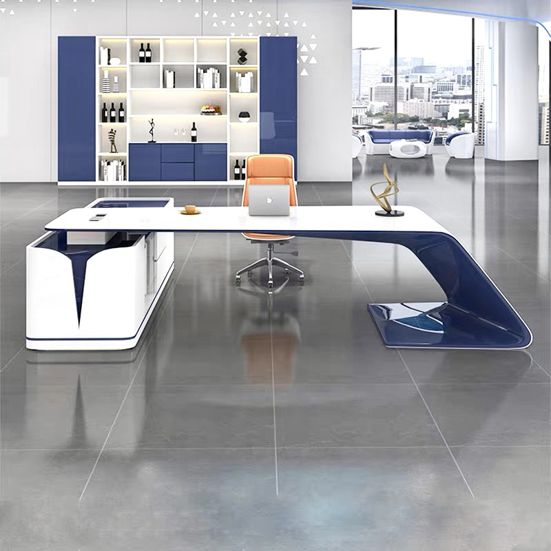 Modern MDF Wooden White Office Desk Customized Luxury Boss Office Furniture Director Executive Glass Office Desk Computer Table