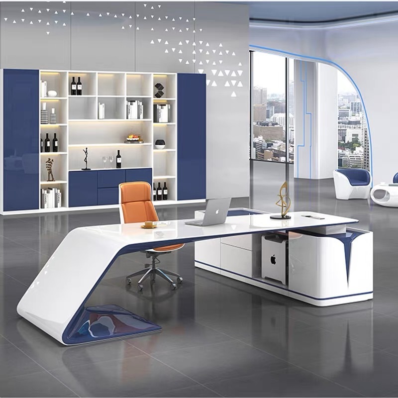 Modern MDF Wooden White Office Desk Customized Luxury Boss Office Furniture Director Executive Glass Office Desk Computer Table