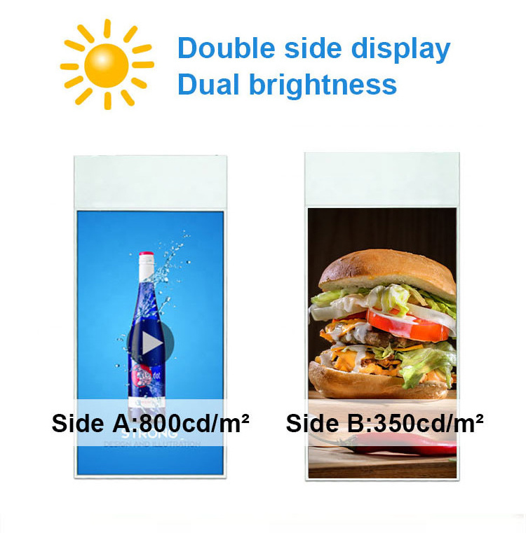 Supermarket 43 49 55 inch indoor double-sided hanging advertising display window ceiling LCD TV screen digital signage kiosk