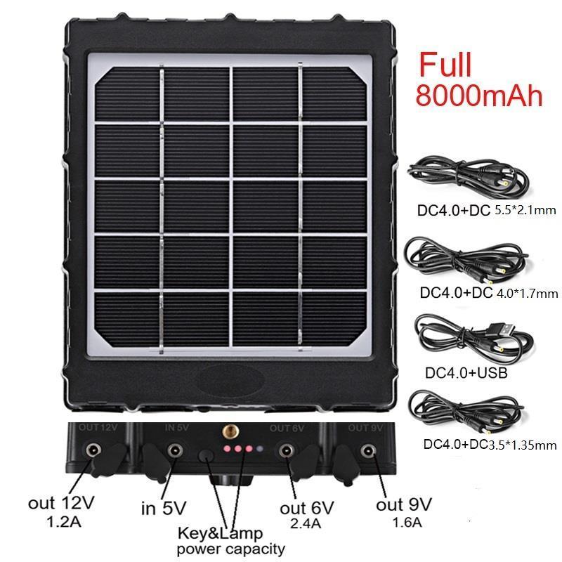 3W 8000 mAh Solar Panels for Wildlife Scouting Cellular Game Trail Cameras with 5/6/9/12V External Rechargeable Battery