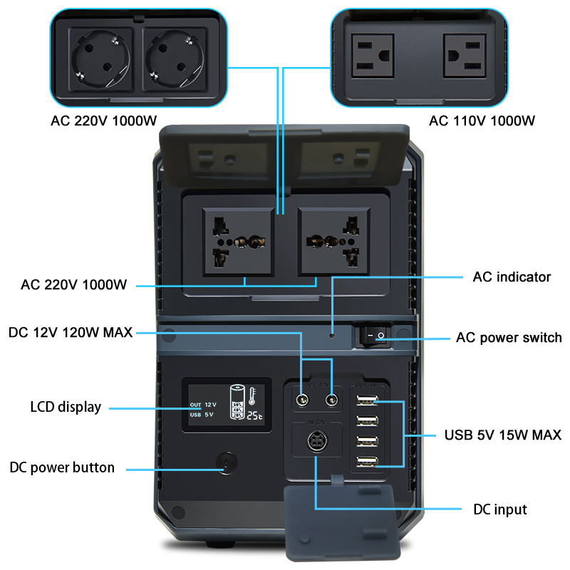 all in one 1000W portable solar generator solar kits 18650 lithium ion battery energy system for home outdoor camping