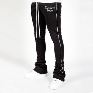 New Fashion Polyester Drawstring Retro Reflective Stripe Skinny Fit Stacked Jogger Men Track Pants Stacked Pants For Men