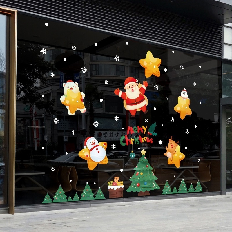 Manufacturer Waterproof Custom Christmas star Santa Claus  Window Decal Sticker  Cling Sticker Office Home shopping mall Decor