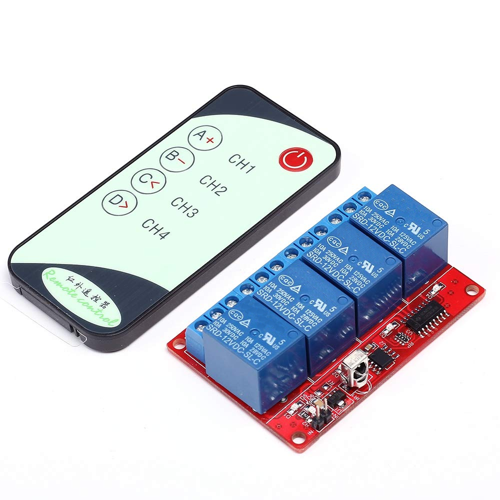 4 Channel 12V Infrared Receiver Relay Driver Board + 5-Key IR Remote Control Switch 150mA 8m 4CH Transmitter