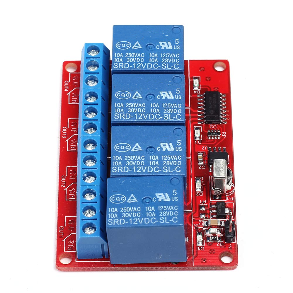 4 Channel 12V Infrared Receiver Relay Driver Board + 5-Key IR Remote Control Switch 150mA 8m 4CH Transmitter