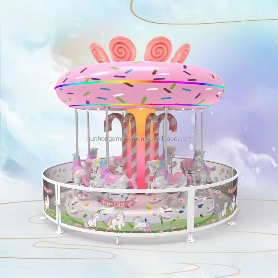 8  seats carousel candy theme indoor Amusement Park Rides Manege Attraction Mini Kids Swing Carousel Merry Go Round For Sale