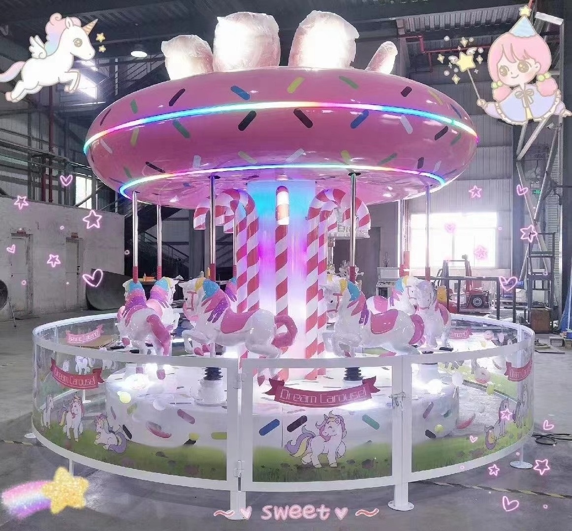 8  seats carousel candy theme indoor Amusement Park Rides Manege Attraction Mini Kids Swing Carousel Merry Go Round For Sale