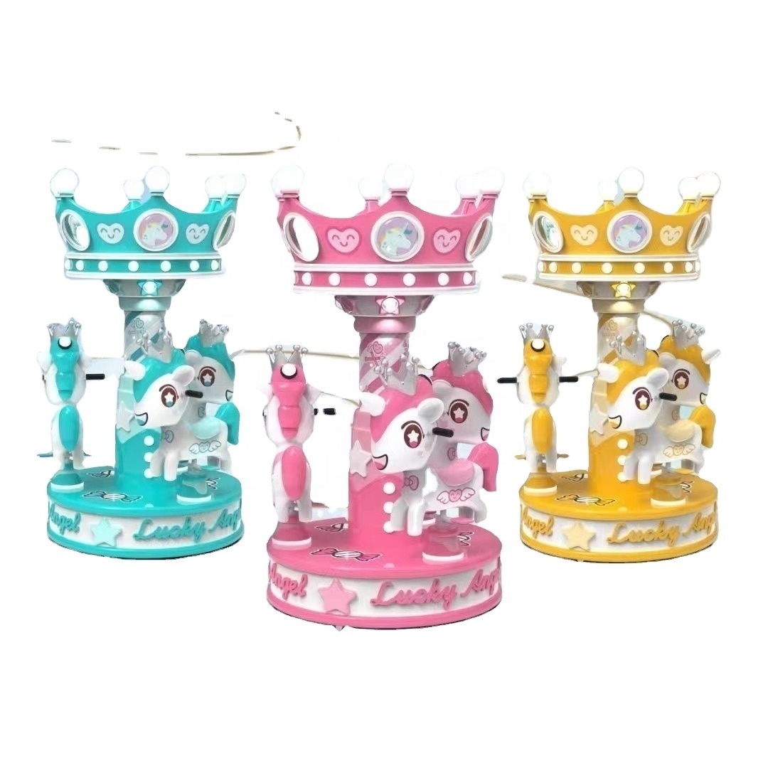 Perfect Quality colorful Coin Operated Kiddie Rides Mini Carousel 3 People Merry Go Round For Sale Kiddie Horse Carousel Ride