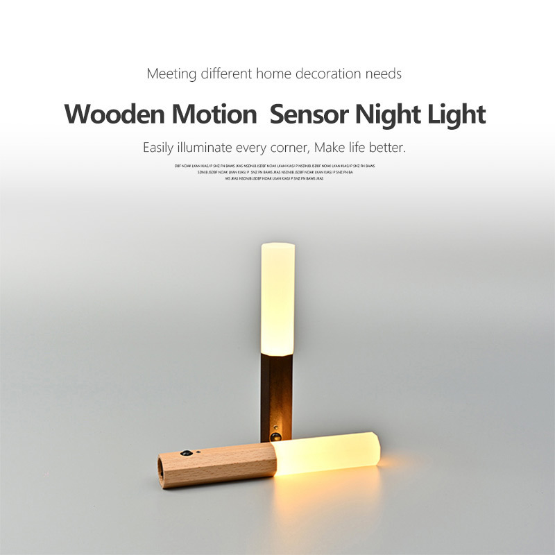 wood motion sensor led night light Magnet body sensor wooden hallway night light USB rechargeable led stairway night light