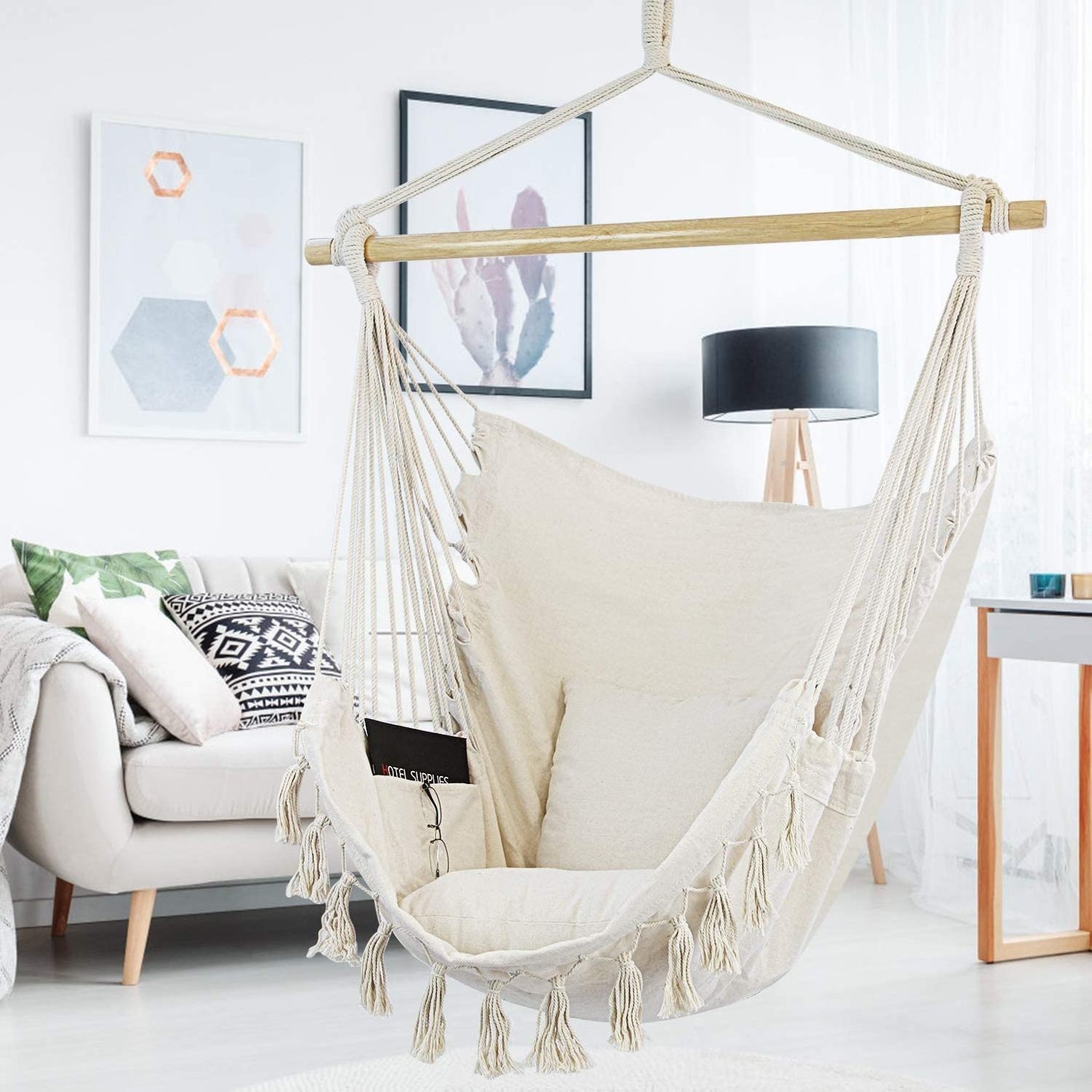 Large Canvas Hammock Chair Indoor and Outdoor Hanging Rope Swing