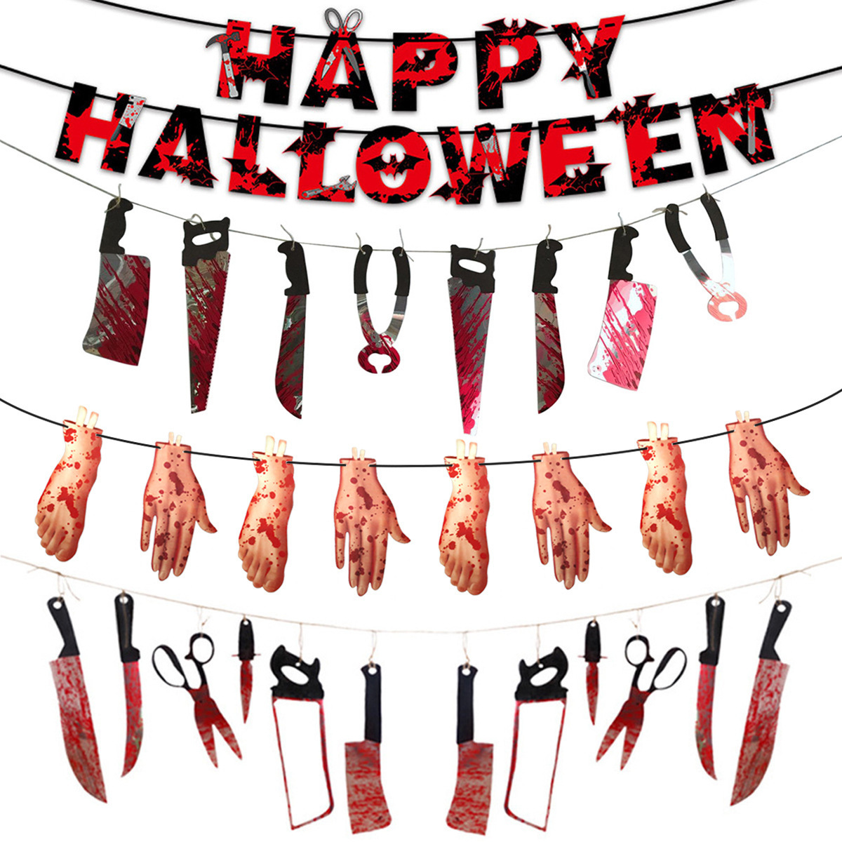 2023 New Halloween Decor Decorations Indoor Bloody Garland Banner - Halloween Zombie Vampire Party Decorations Supplies