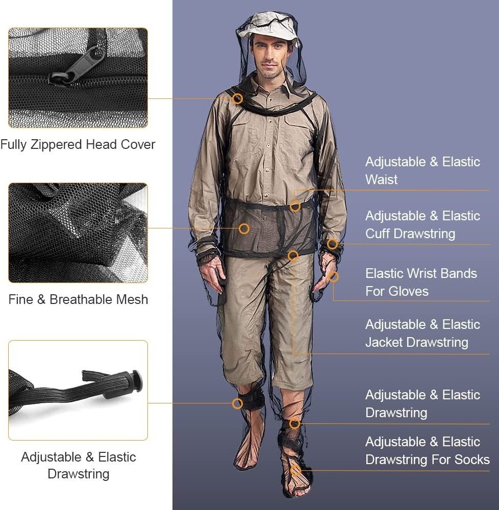 Portable anti-mosquito Mesh Suit with Jacket Hood for Camping