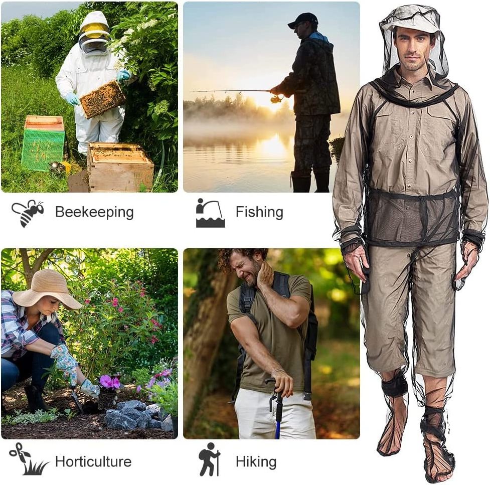 Portable anti-mosquito Mesh Suit with Jacket Hood for Camping