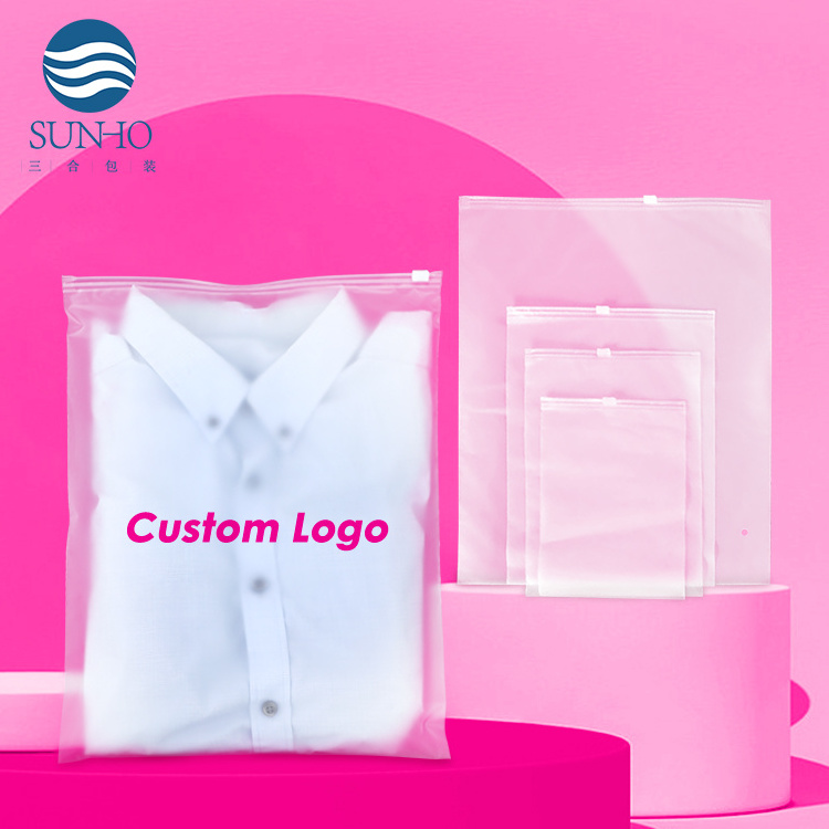 Custom With Logo Clothes Packaging T Shirt Zip Lock Plastic Zippered Biodegradable Frosted Zipper Bag For Clothing