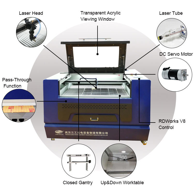 ARGUS 1060/5070/1390 Stone Laser Engraving Machine CO2 Sunglasses Maker Machine with Rotary Graving Machine Laser Engraving Wood