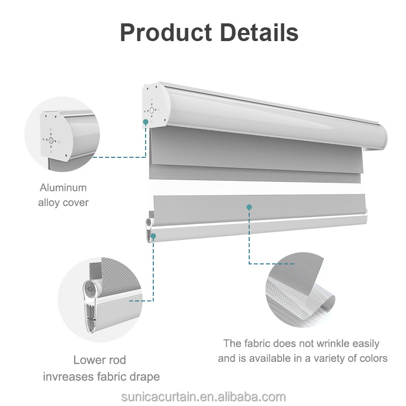 smart windows roller blind Cordless zebra shades with wand control motor electric zebra blinds with fireretardant fabre