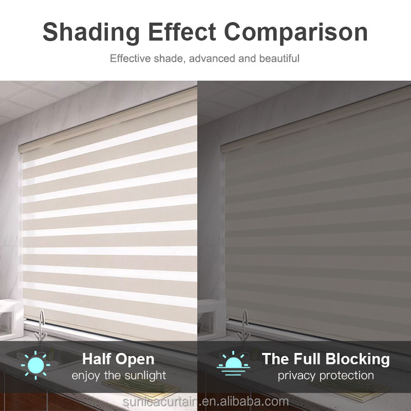 smart windows roller blind Cordless zebra shades with wand control motor electric zebra blinds with fireretardant fabre