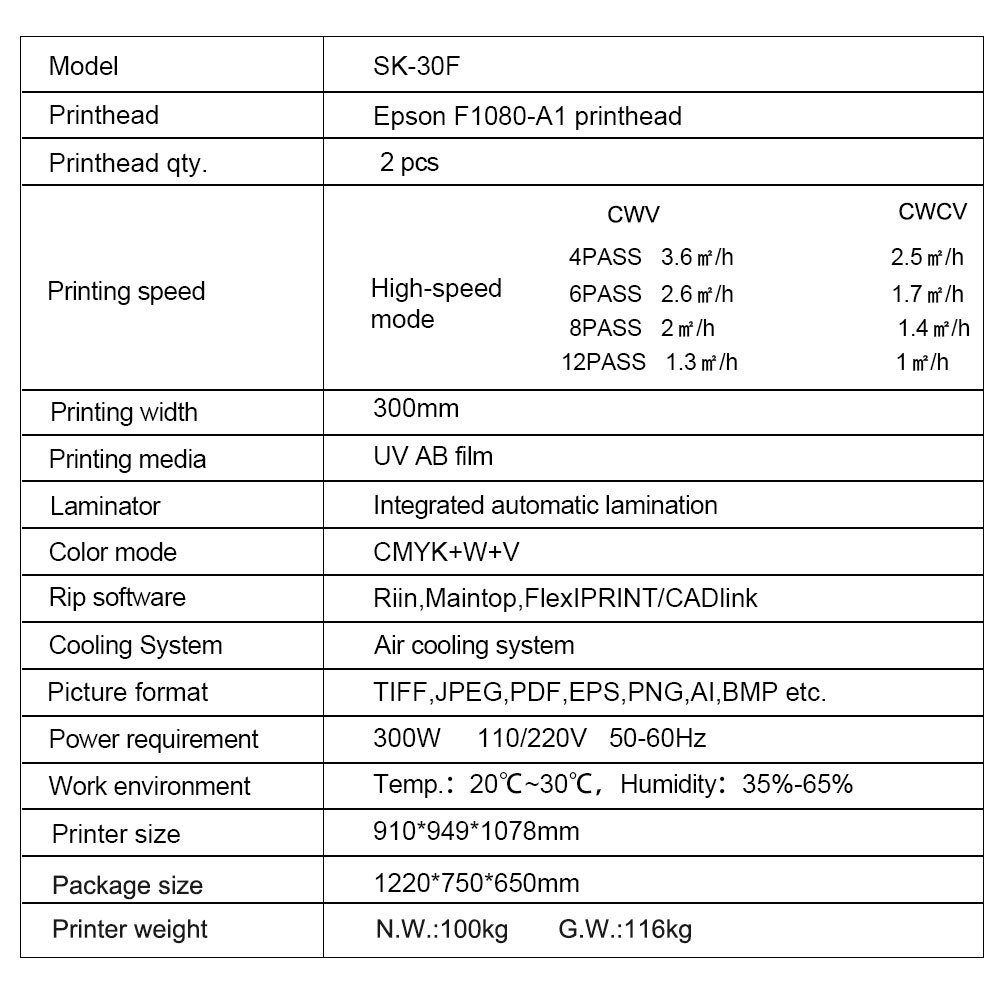 Sunika Epson XP600 f1080 Inkjet Film a3 dtf flatbed logo printer sticker  30cm transfers UV DFT printing machine