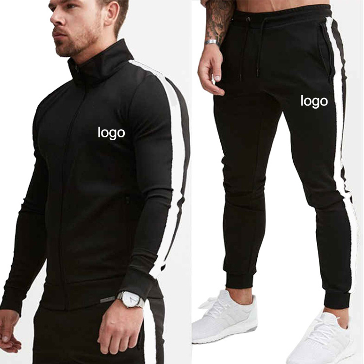 2021 OEM plain black slim fit gym fitness running tracksuits for men