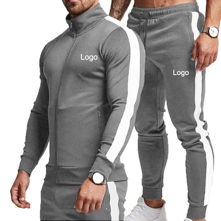 2021 OEM plain black slim fit gym fitness running tracksuits for men