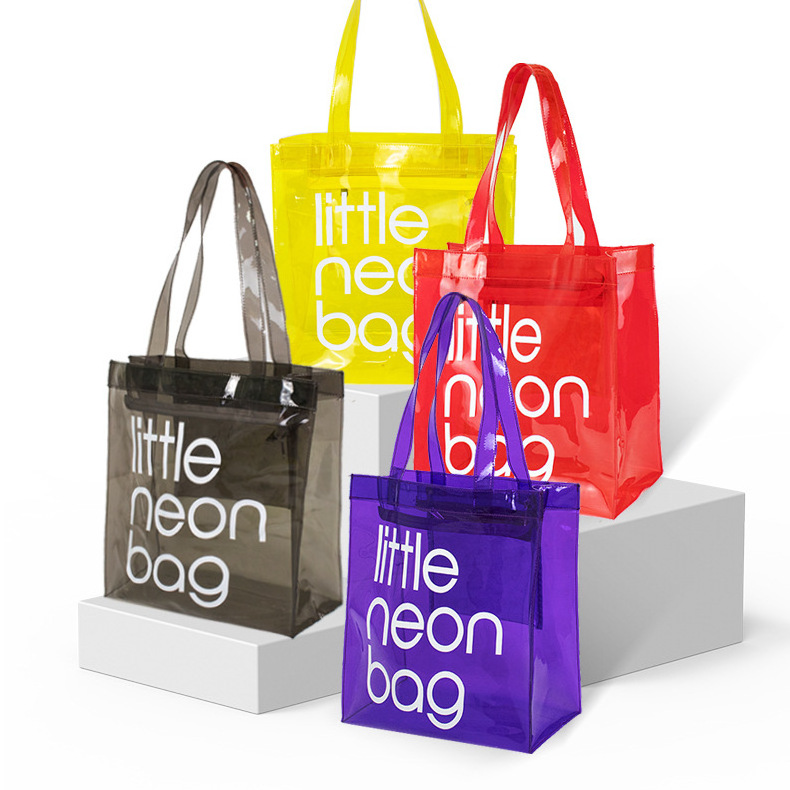 2023 Letter Printing Transparent Candy Color Pvc Waterproof Shopping Bag Beach Handbag Neon Pvc Beach Tote Bag