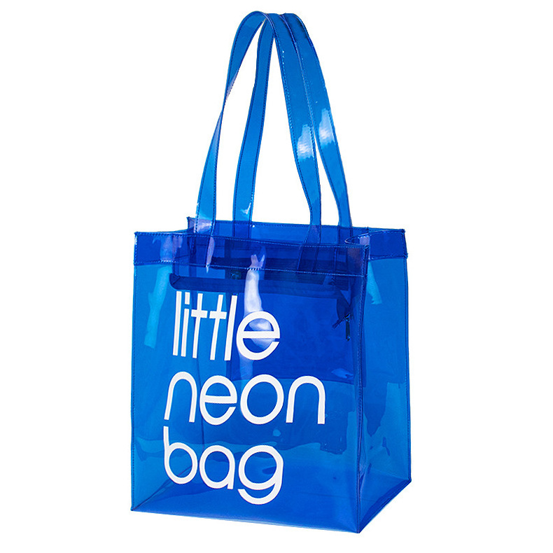 2023 Letter Printing Transparent Candy Color Pvc Waterproof Shopping Bag Beach Handbag Neon Pvc Beach Tote Bag