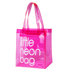 2023 Letter Printing Transparent Candy Color Pvc Waterproof Shopping Bag Beach Handbag Neon Pvc Beach Tote Bag