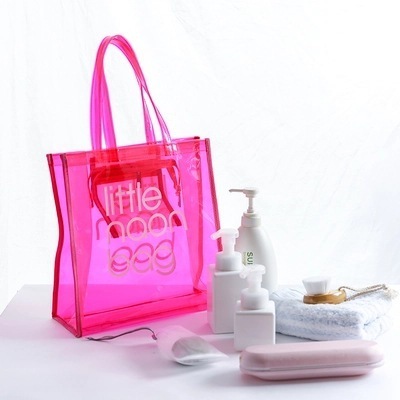 2023 Letter Printing Transparent Candy Color Pvc Waterproof Shopping Bag Beach Handbag Neon Pvc Beach Tote Bag