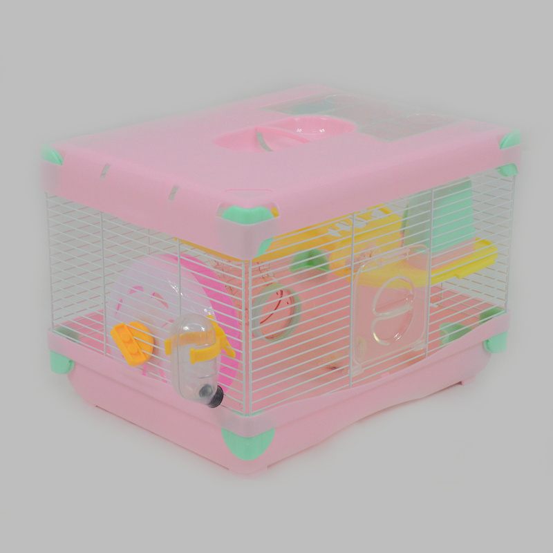 A standard large pink hamster cage made of pollution-free, biodegradable plastic