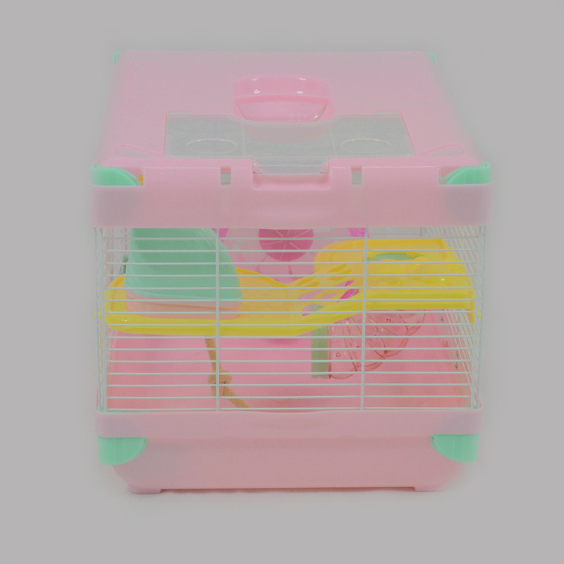 A standard large pink hamster cage made of pollution-free, biodegradable plastic