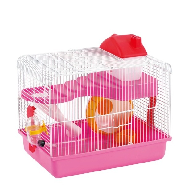 A standard large pink hamster cage made of pollution-free, biodegradable plastic