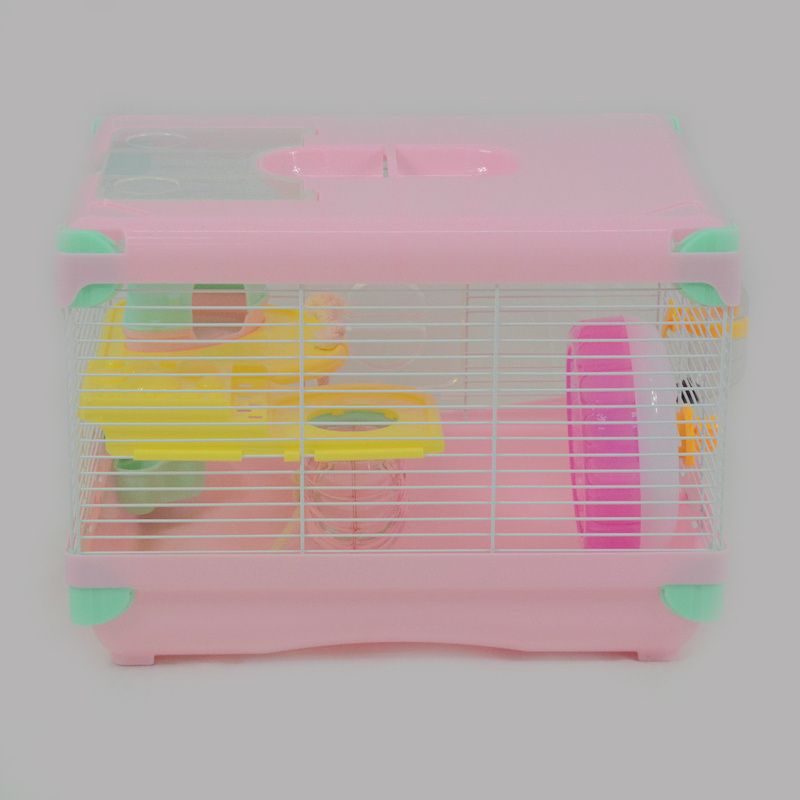 A standard large pink hamster cage made of pollution-free, biodegradable plastic