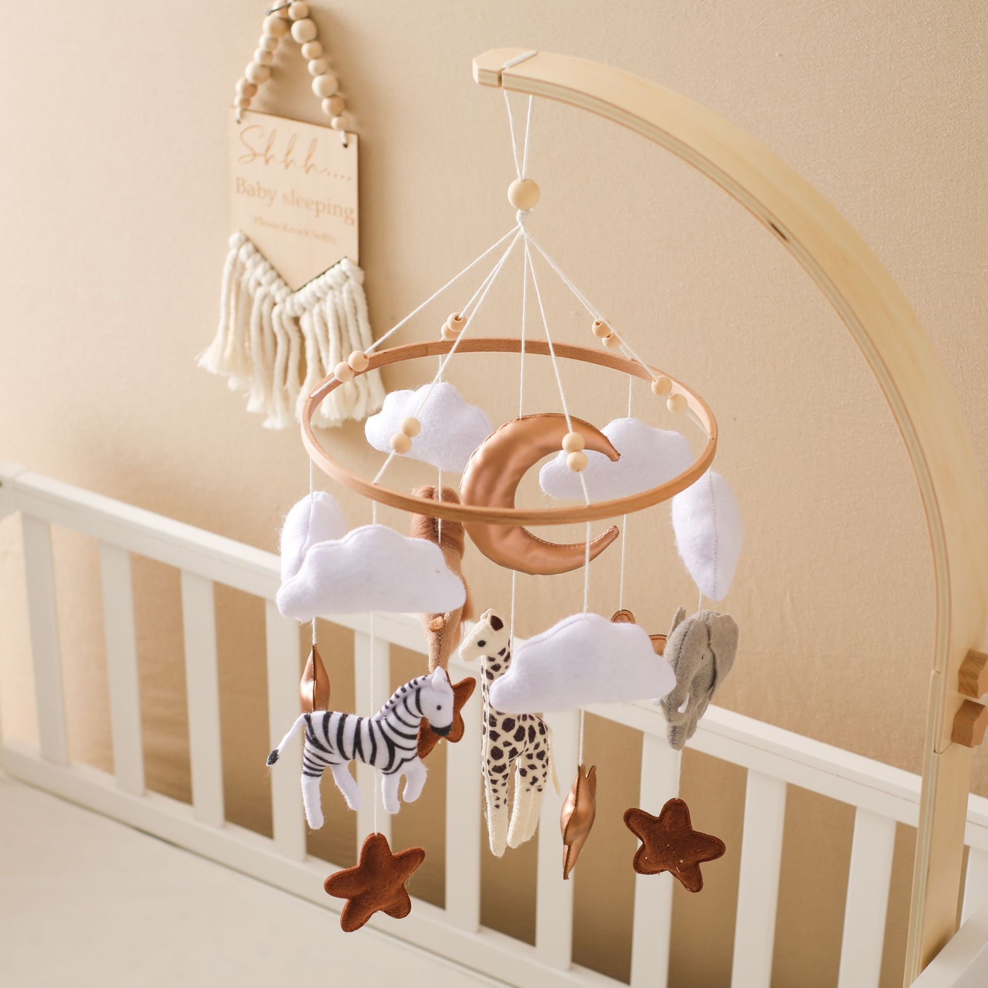 Animals Kingdom Baby Mobiles Felt Moon Hanging Toys Baby Room Decor Nursery Gift Set