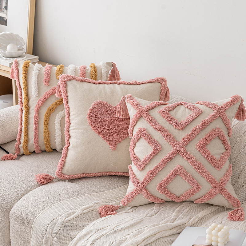 ins style pink tufted sofa pillow new home detachable pillow case 45*45cm decorative cushion cover