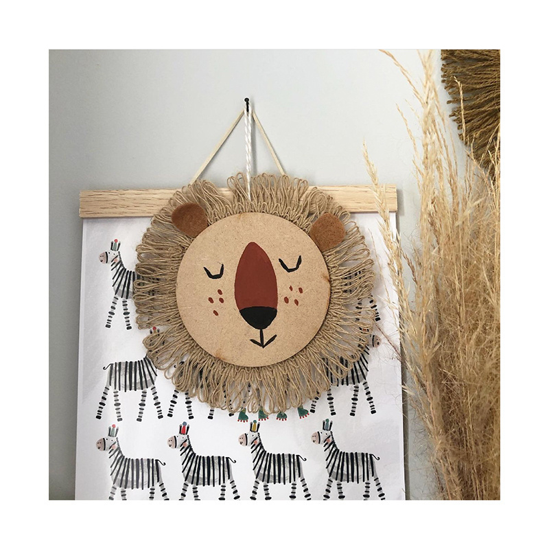 Lovely Room Decor Rustic Design Animal Lion Tiger Face Home Nursery Handmade Straw Wall Hanging Decor