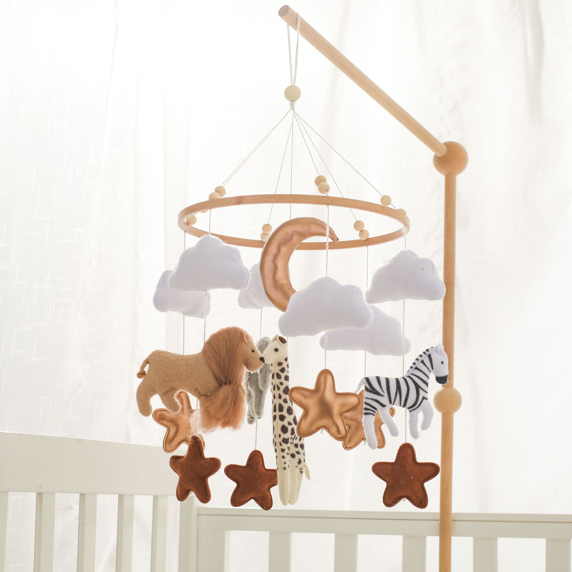 Animals Kingdom Baby Mobiles Felt Moon Hanging Toys Baby Room Decor Nursery Gift Set